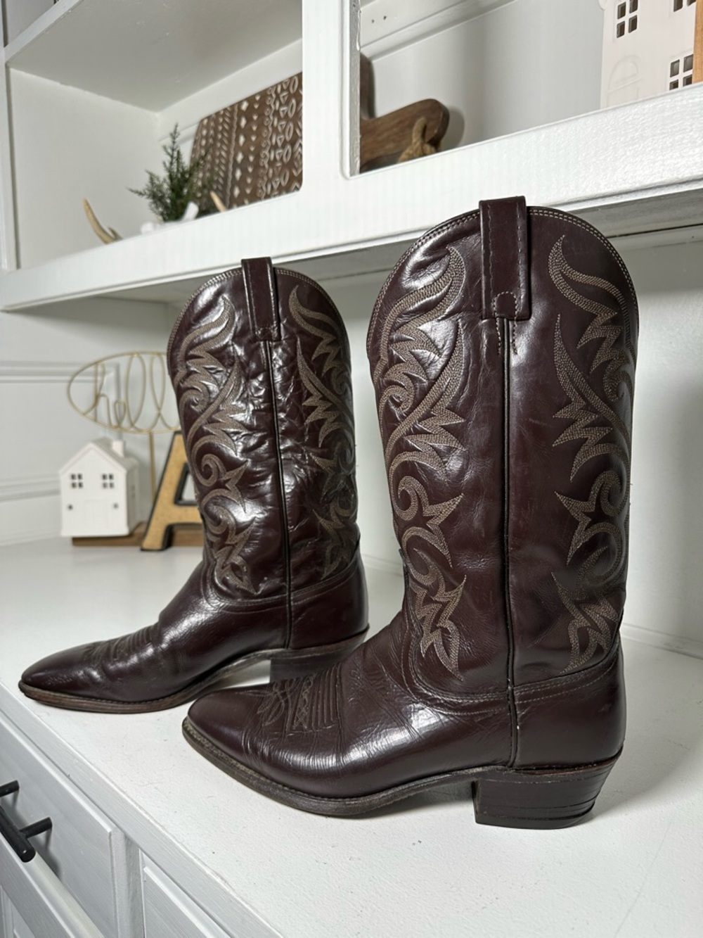 Vintage Dan Post Mens 10.5 Western Boots Brown Leather Cowboy Boots Classic USA